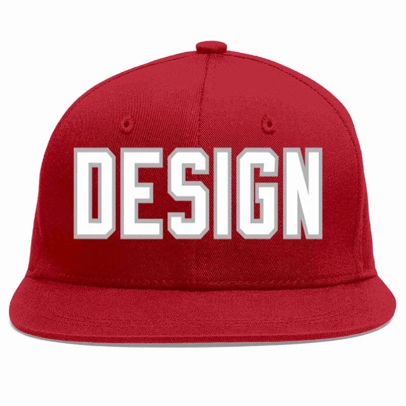 Baseball Cap For Custom Apparel-Custom Red White-Gray Flat Eaves Sport Baseball Cap Design for Men/Women/Youth