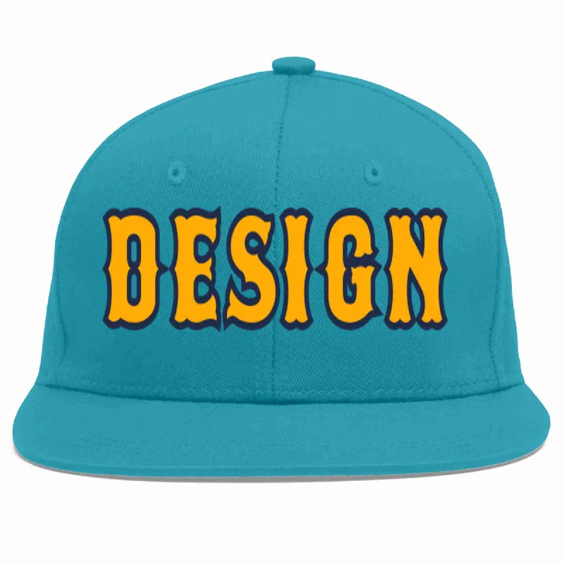 Baseball Cap For Athletic Streetwear-Custom Aqua Yellow-Navy Flat Eaves Sport Baseball Cap Design for Men/Women/Youth