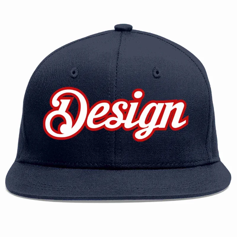 Baseball Cap For Sports Apparel Customization-Custom Navy White-Red Flat Eaves Sport Baseball Cap Design for Men/Women/Youth