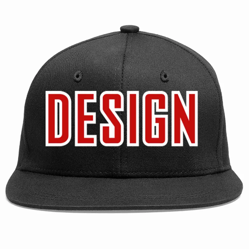 Baseball Cap For Personalized Branding-Custom Black Red-White Flat Eaves Sport Baseball Cap Design for Men/Women/Youth