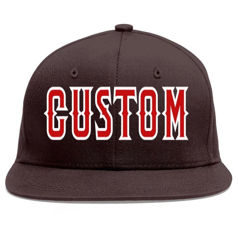 Baseball Cap For Fishing-Custom Brown Red-White Flat Eaves Sport Baseball Cap