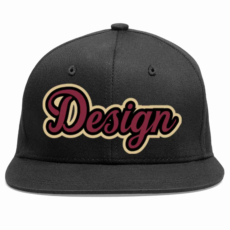 Baseball Cap With Mesh Panels-Custom Black Crimson-Black Flat Eaves Sport Baseball Cap Design for Men/Women/Youth