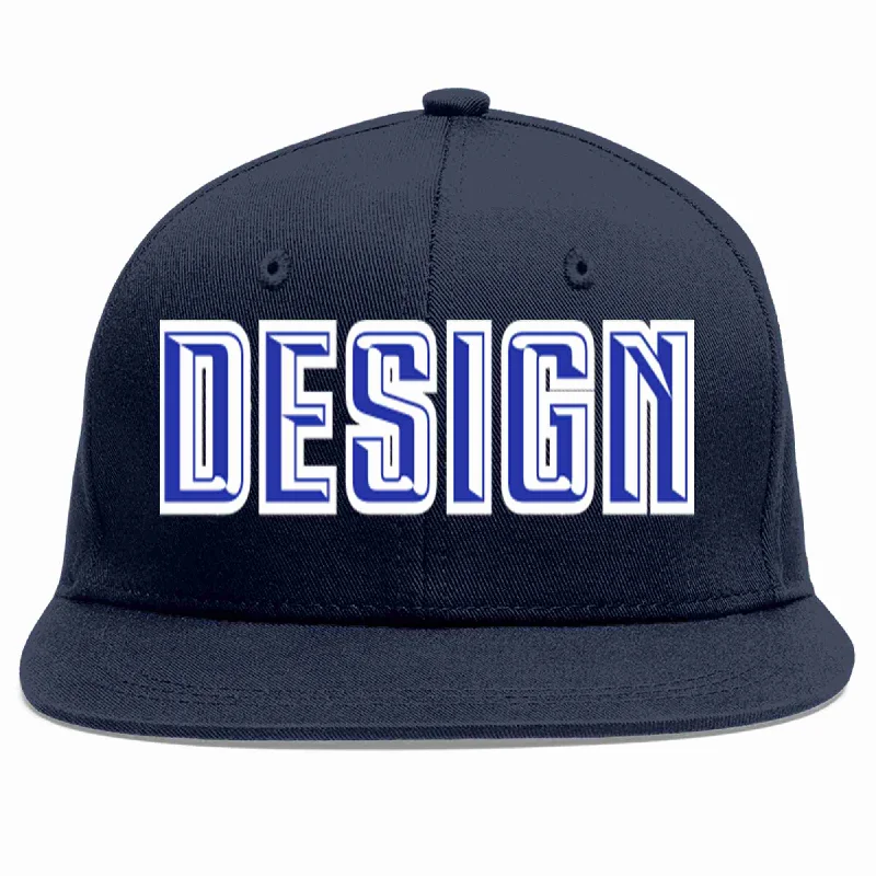 Custom Baseball Cap For Birthdays-Custom Navy Royal-White Flat Eaves Sport Baseball Cap Design for Men/Women/Youth