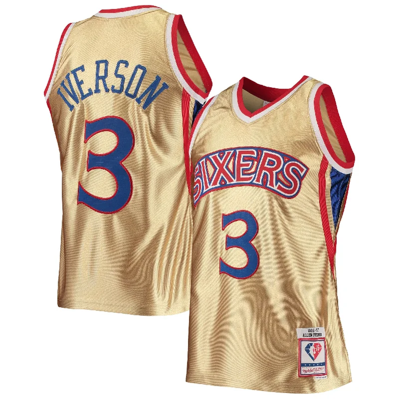 Basketball Jersey For Event Merchandise-Allen Iverson Philadelphia 76ers 75th Anniversary 1996/97 Hardwood Classics Swingman Basketball Jersey - Gold