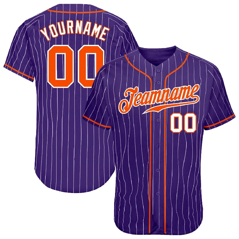 Baseball Jersey With Long Sleeve Style-Custom Purple White Pinstripe Orange-White Authentic Baseball Jersey