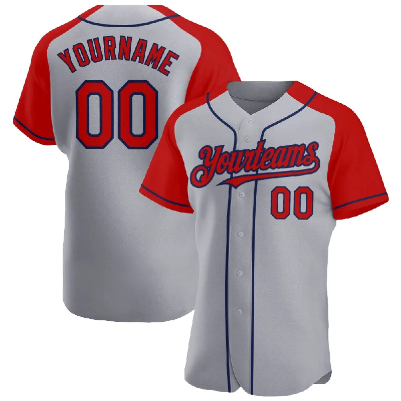 Baseball Jersey With Custom Patterns-Custom Gray Red-Navy Authentic Raglan Sleeves Baseball Jersey