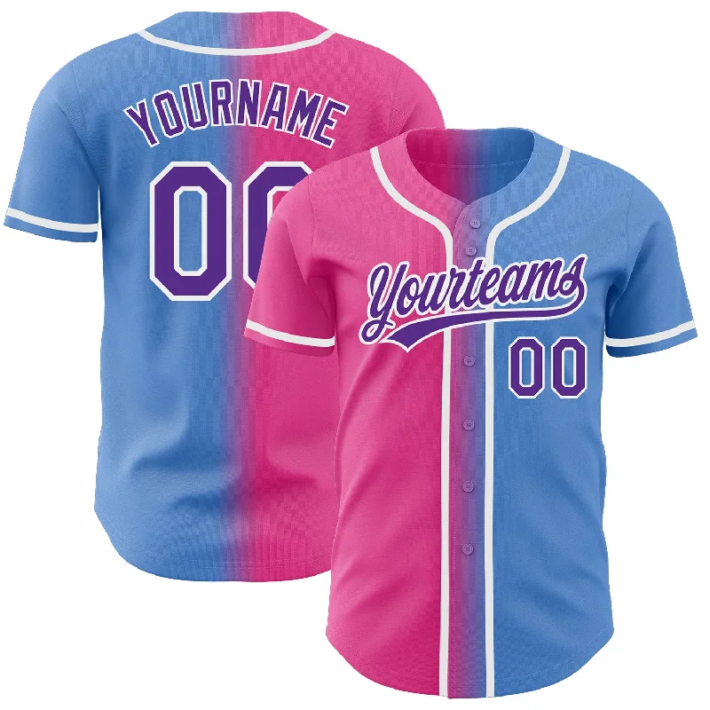 Baseball Jersey For Baseball Game Day-Custom Powder Blue Purple-Pink Authentic Gradient Fashion Baseball Jersey