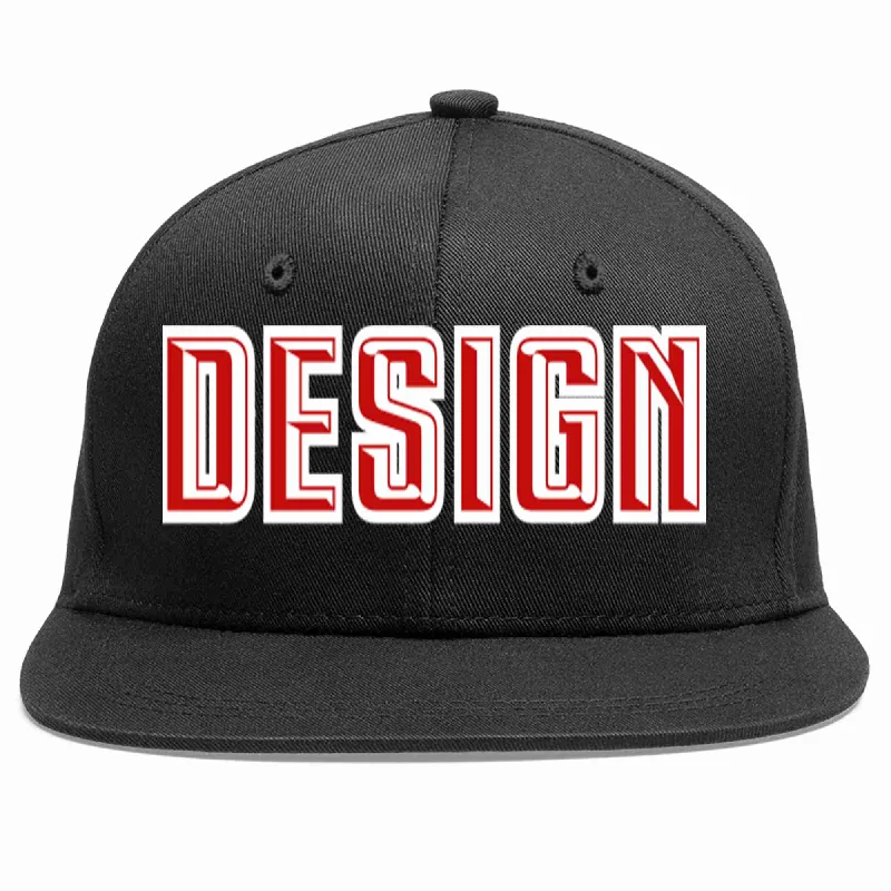 Baseball Cap For Casual Outfits-Custom Black Red-White Flat Eaves Sport Baseball Cap Design for Men/Women/Youth