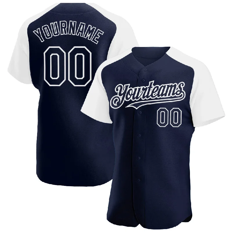 Baseball Jersey For Fundraisers-Custom Navy White Authentic Raglan Sleeves Baseball Jersey