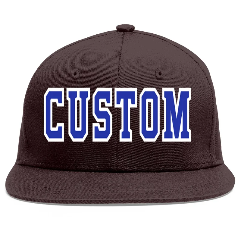 Baseball Cap For Custom Street Style-Custom Brown Royal-White Flat Eaves Sport Baseball Cap