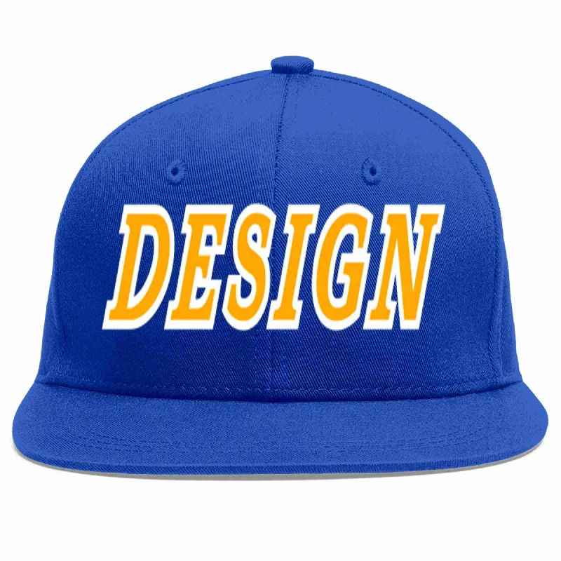 Baseball Cap For Limited Edition Styles-Custom Royal Yellow-White Flat Eaves Sport Baseball Cap Design for Men/Women/Youth