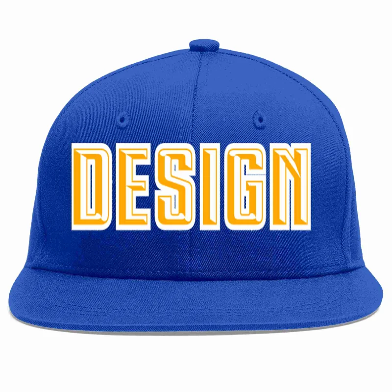 Baseball Cap With Custom Fabric-Custom Royal Yellow-White Flat Eaves Sport Baseball Cap Design for Men/Women/Youth