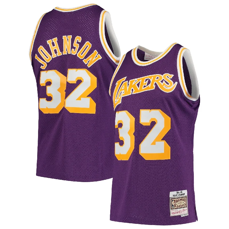 Custom Basketball Jersey For Marketing-Magic Johnson Los Angeles Lakers 1984/85 Hardwood Classics Swingman Basketball Jersey - Purple