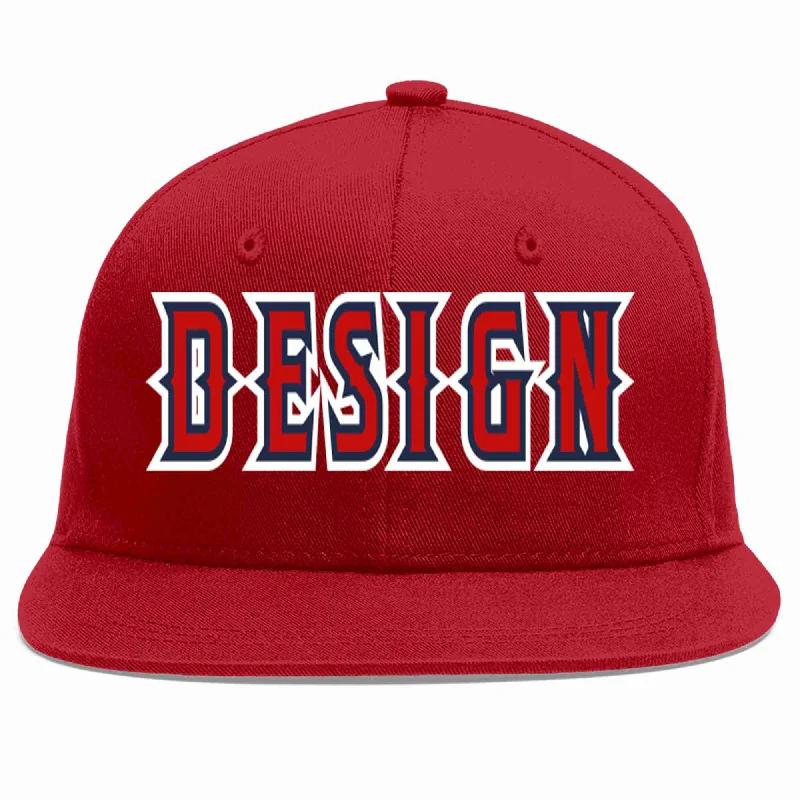 Baseball Cap For Basketball Fans-Custom Red Red-Navy Flat Eaves Sport Baseball Cap Design for Men/Women/Youth