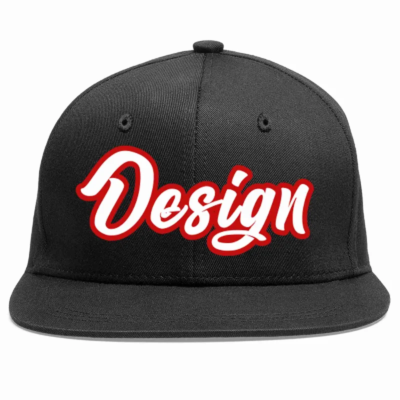 Baseball Cap For Outdoor Activities-Custom Black White-Red Flat Eaves Sport Baseball Cap Design for Men/Women/Youth