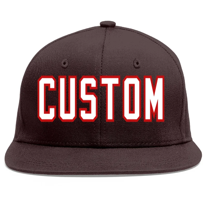 Baseball Cap For Group Orders-Custom Brown White-Red Flat Eaves Sport Baseball Cap