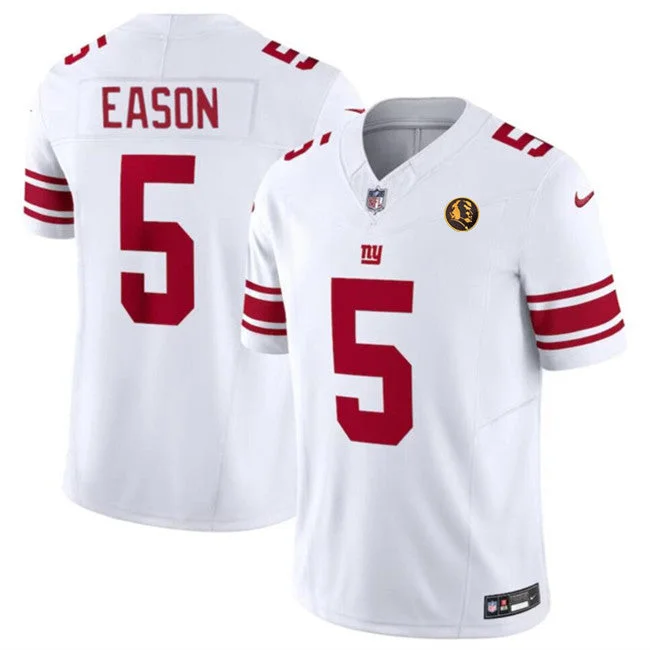 Custom Football Jersey With Name-Men's New York Giants #5 Jacob Eason White 2023 F.U.S.E. With John Madden Patch Vapor Limited Football Stitched Jersey