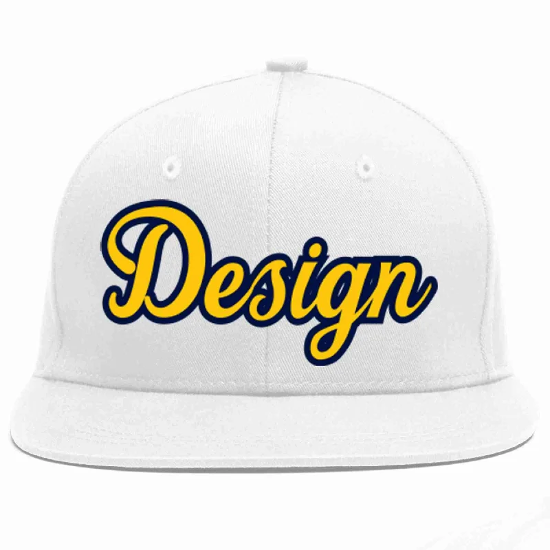 Baseball Cap For Special Edition Designs-Custom White Gold-Navy Flat Eaves Sport Baseball Cap Design for Men/Women/Youth