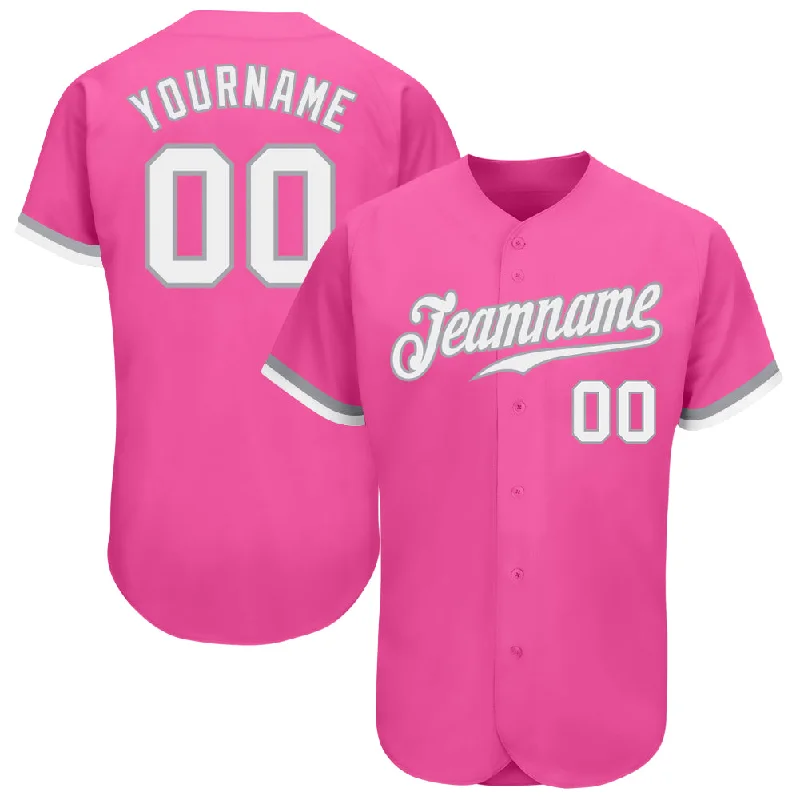 Baseball Jersey With Custom Sizing-Custom Pink White-Gray Authentic Baseball Jersey