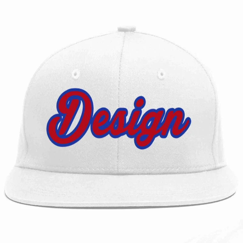 Baseball Cap For Birthday Gifts-Custom White Red-Royal Flat Eaves Sport Baseball Cap Design for Men/Women/Youth