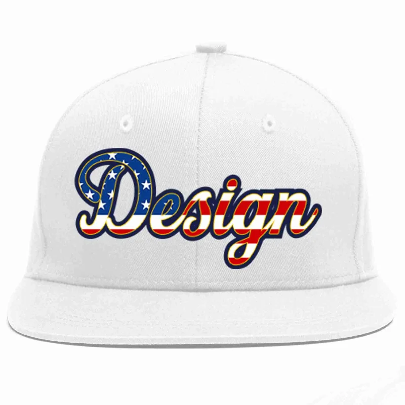 Baseball Cap With Flat Brim-Custom White Vintage USA Flag-Gold Flat Eaves Sport Baseball Cap Design for Men/Women/Youth