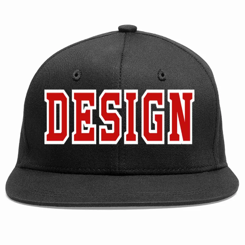 Baseball Cap For Custom Customization-Custom Black Red-White Flat Eaves Sport Baseball Cap Design for Men/Women/Youth