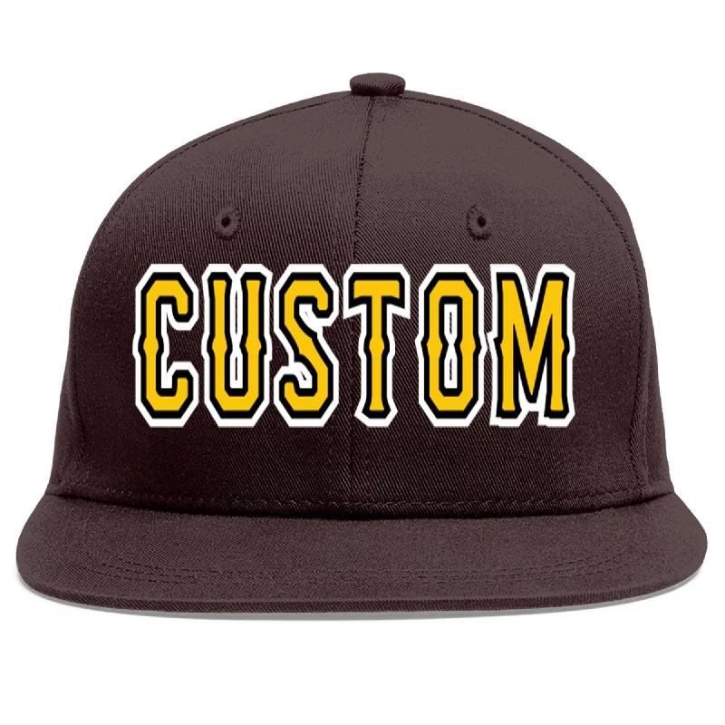 Baseball Cap For Limited Edition Styles-Custom Brown Gold-Black Flat Eaves Sport Baseball Cap