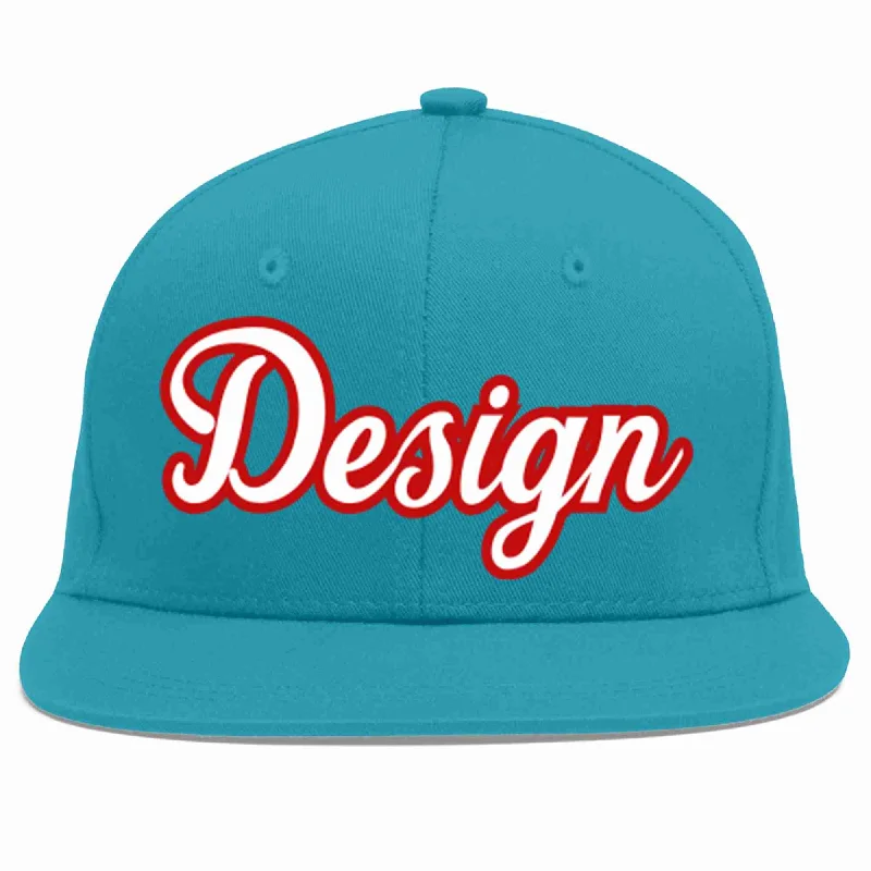 Baseball Cap For Seasonal Styles-Custom Aqua White-Red Flat Eaves Sport Baseball Cap Design for Men/Women/Youth