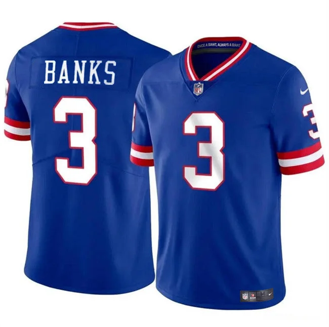 Football Jersey With Fan Designs-Men's New York Giants #3 Deonte Banks Royal Throwback Vapor Untouchable Limited Football Stitched Jersey