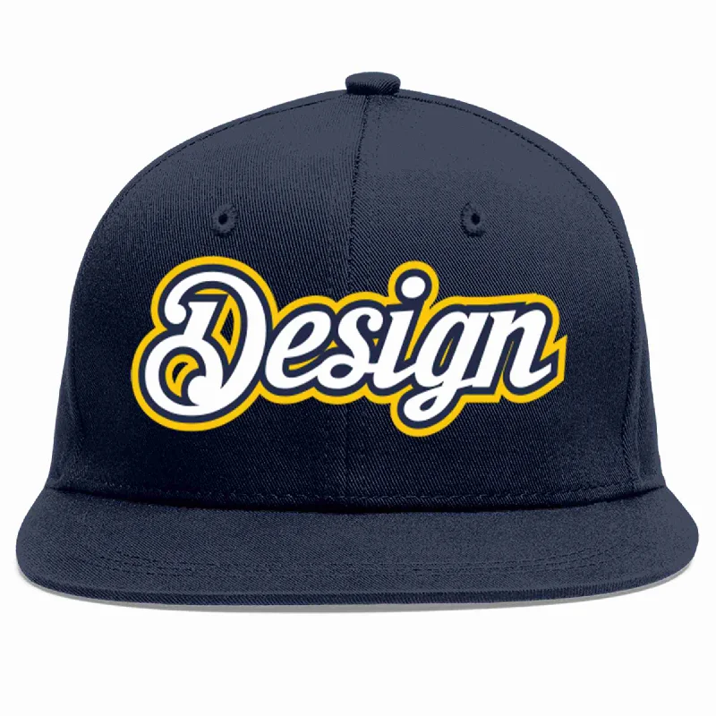 Baseball Cap For Music Fans-Custom Navy White-Navy Flat Eaves Sport Baseball Cap Design for Men/Women/Youth