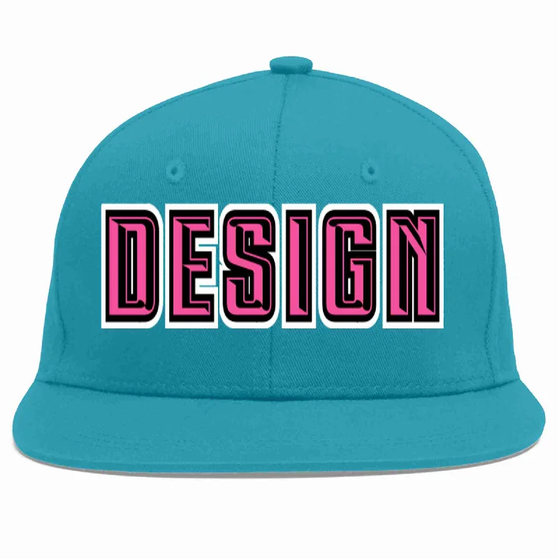 Baseball Cap With Retro Logo-Custom Aqua Pink-Black Flat Eaves Sport Baseball Cap Design for Men/Women/Youth