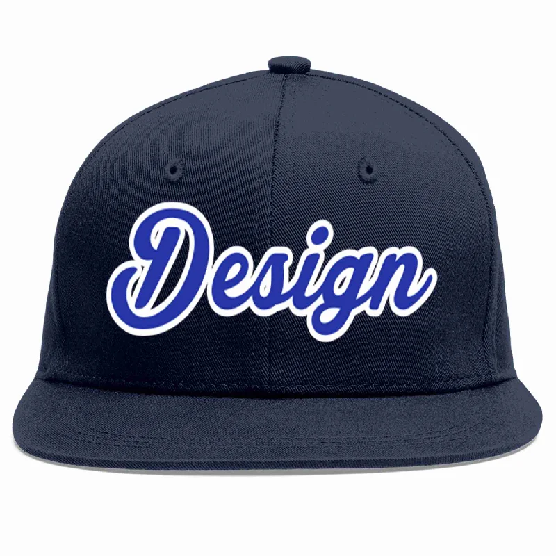 Custom Snapback Baseball Cap-Custom Navy Royal-White Flat Eaves Sport Baseball Cap Design for Men/Women/Youth