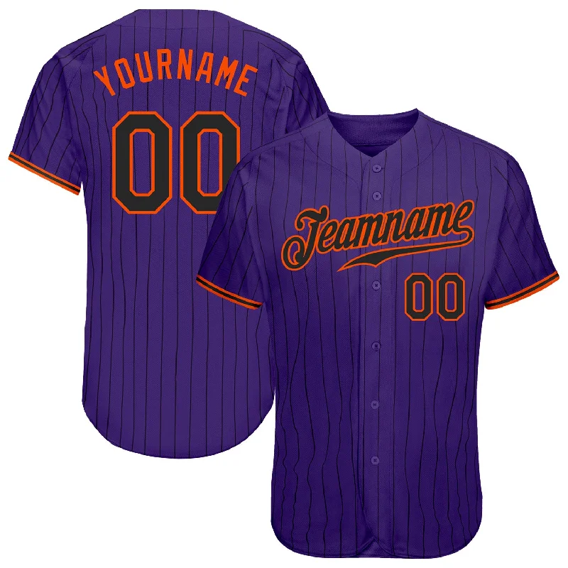 Baseball Jersey For Group Orders-Custom Purple Black Pinstripe Black-Orange Authentic Baseball Jersey