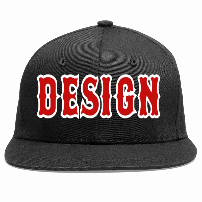 Baseball Cap For Promotional Products-Custom Black Red-White Flat Eaves Sport Baseball Cap Design for Men/Women/Youth