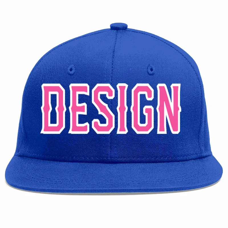 Baseball Cap For Promotional Apparel-Custom Royal Pink-White Flat Eaves Sport Baseball Cap Design for Men/Women/Youth