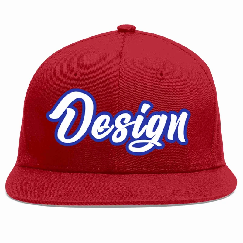 Baseball Cap With Custom Text-Custom Red White-Royal Flat Eaves Sport Baseball Cap Design for Men/Women/Youth