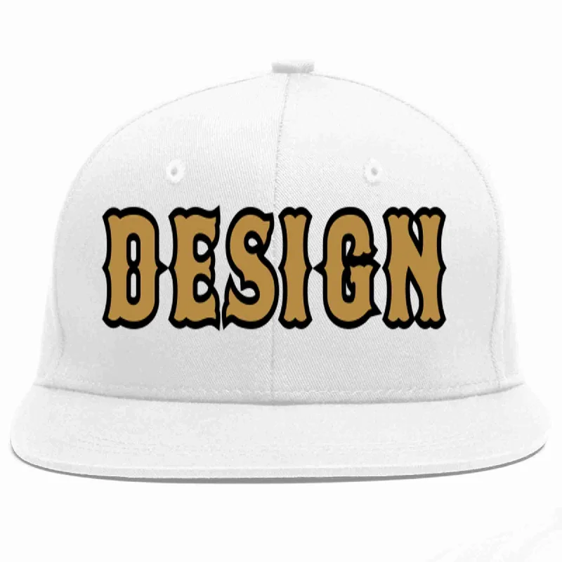 Baseball Cap With Comfort Fit-Custom White Old Gold-Black Flat Eaves Sport Baseball Cap Design for Men/Women/Youth