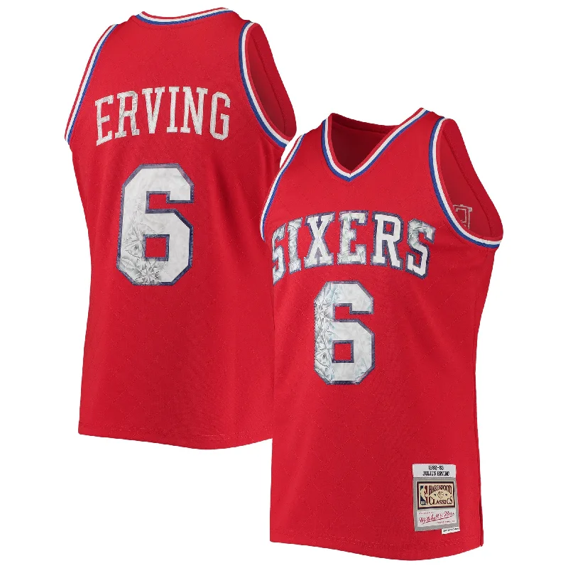 Basketball Jersey For School Spirit Events-Julius Erving Philadelphia 76ers 1982/83 Hardwood Classics 75th Anniversary Diamond Swingman Basketball Jersey - Red