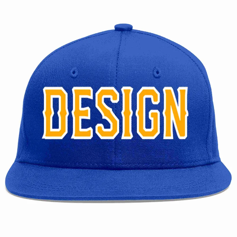 Baseball Cap For Concert Fans-Custom Royal Yellow-White Flat Eaves Sport Baseball Cap Design for Men/Women/Youth