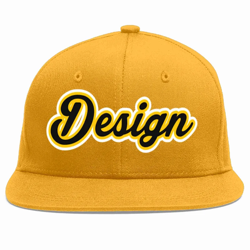 Baseball Cap For Women-Custom Gold Black-Gold Flat Eaves Sport Baseball Cap Design for Men/Women/Youth