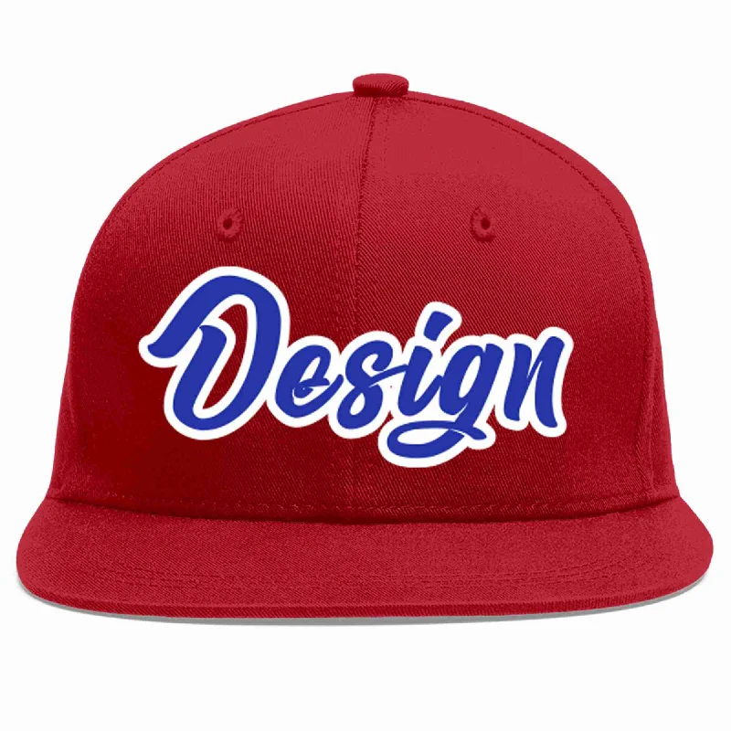 Embroidered Baseball Cap-Custom Red Royal-White Flat Eaves Sport Baseball Cap Design for Men/Women/Youth