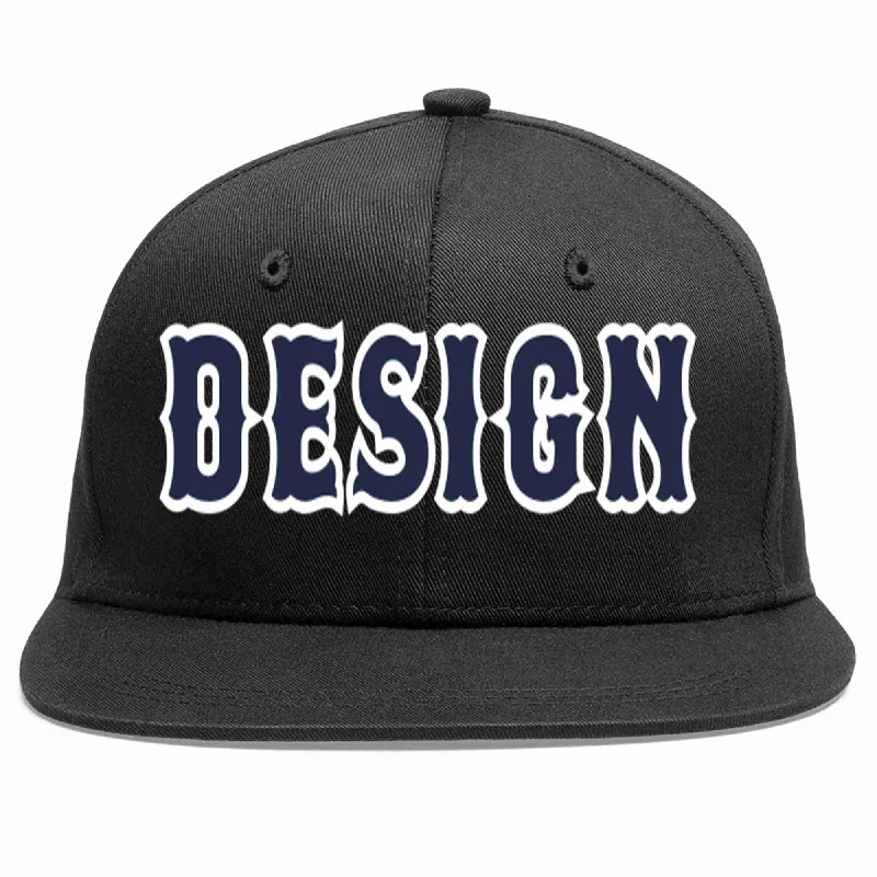 Custom Baseball Cap For Promotions-Custom Black Navy-White Flat Eaves Sport Baseball Cap Design for Men/Women/Youth