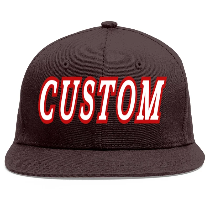 Baseball Cap For Weddings-Custom Brown White-Red Flat Eaves Sport Baseball Cap