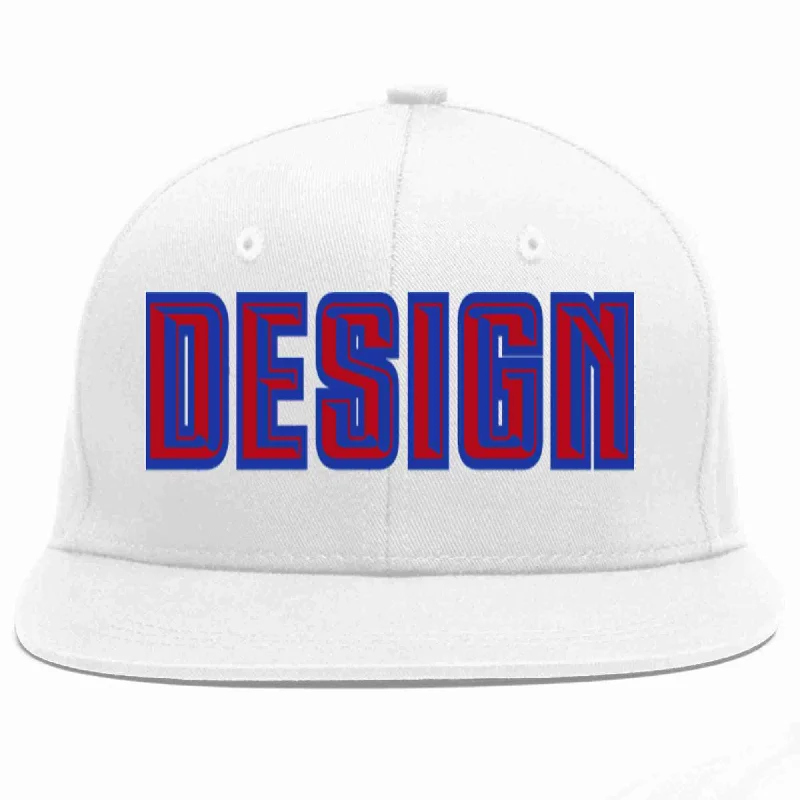 Baseball Cap For Corporate Gifts-Custom White Red-Royal Flat Eaves Sport Baseball Cap Design for Men/Women/Youth