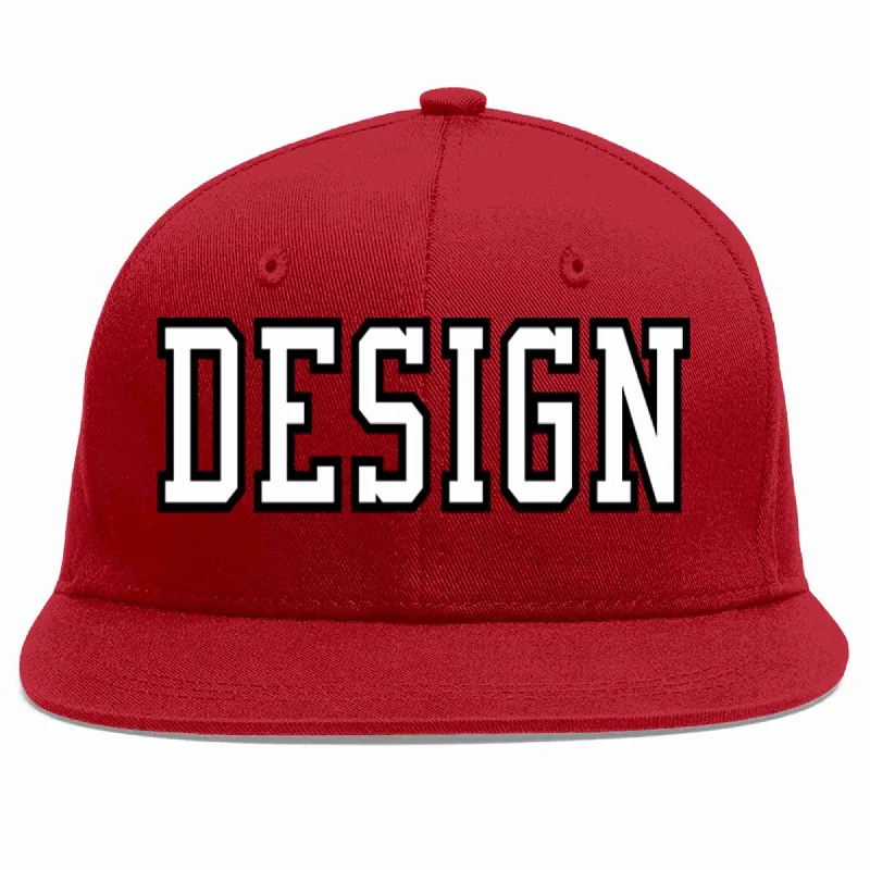 Custom Baseball Cap For Promotions-Custom Red White-Black Flat Eaves Sport Baseball Cap Design for Men/Women/Youth