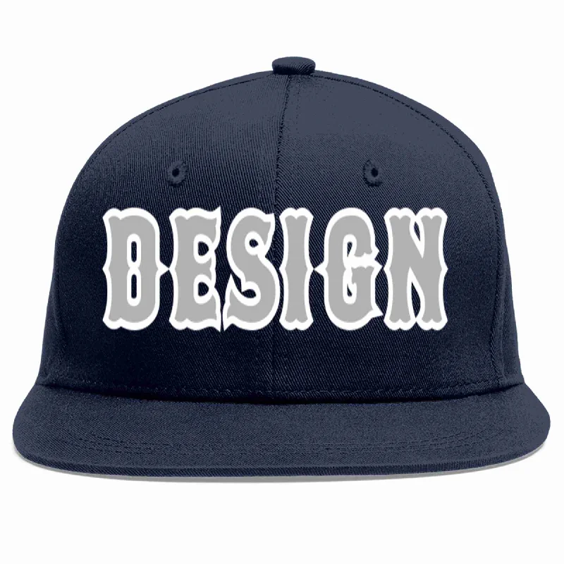 Baseball Cap With Iconic Logos-Custom Navy Gray-White Flat Eaves Sport Baseball Cap Design for Men/Women/Youth