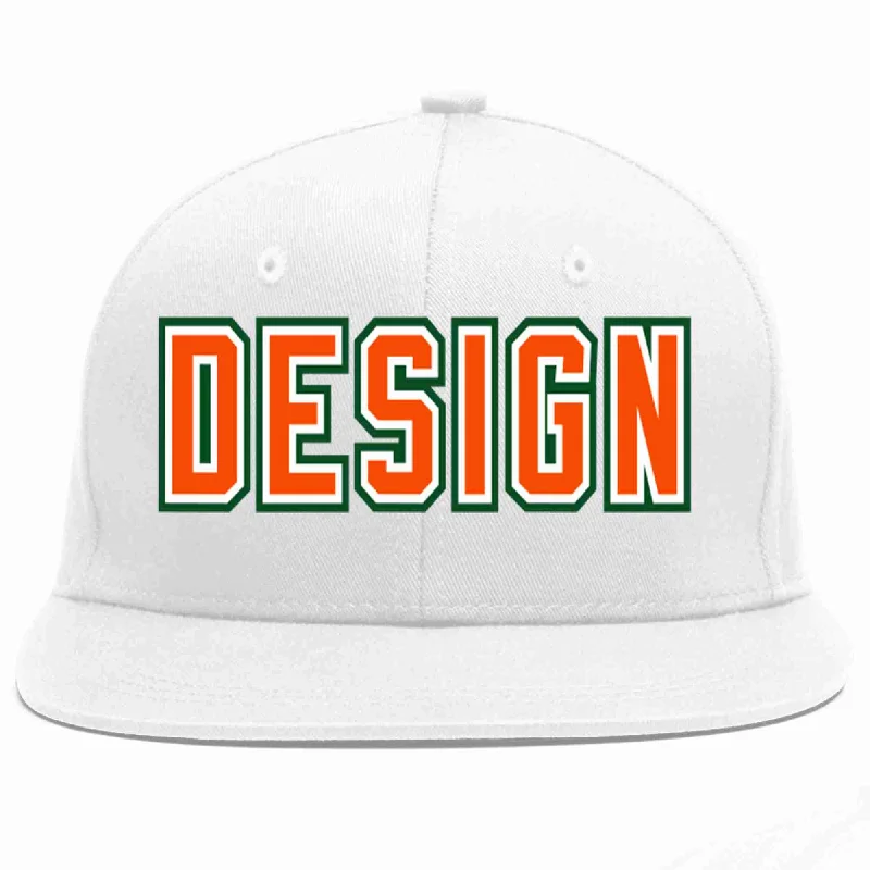 Baseball Cap For Fundraising Campaigns-Custom White Orange-White Flat Eaves Sport Baseball Cap Design for Men/Women/Youth