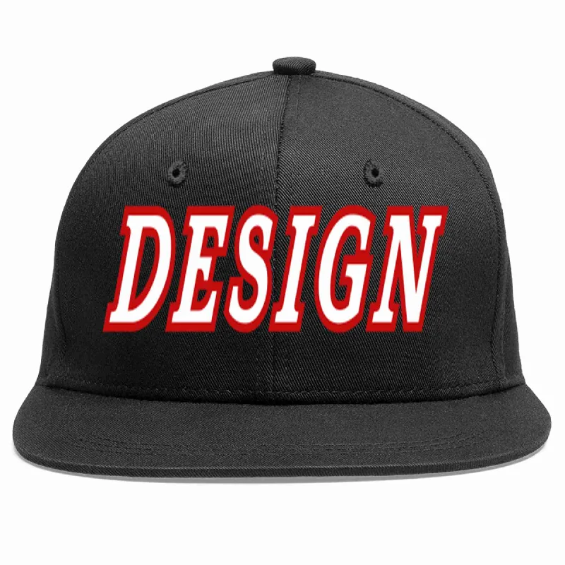 Baseball Cap For Custom Apparel Designs-Custom Black White-Red Flat Eaves Sport Baseball Cap Design for Men/Women/Youth