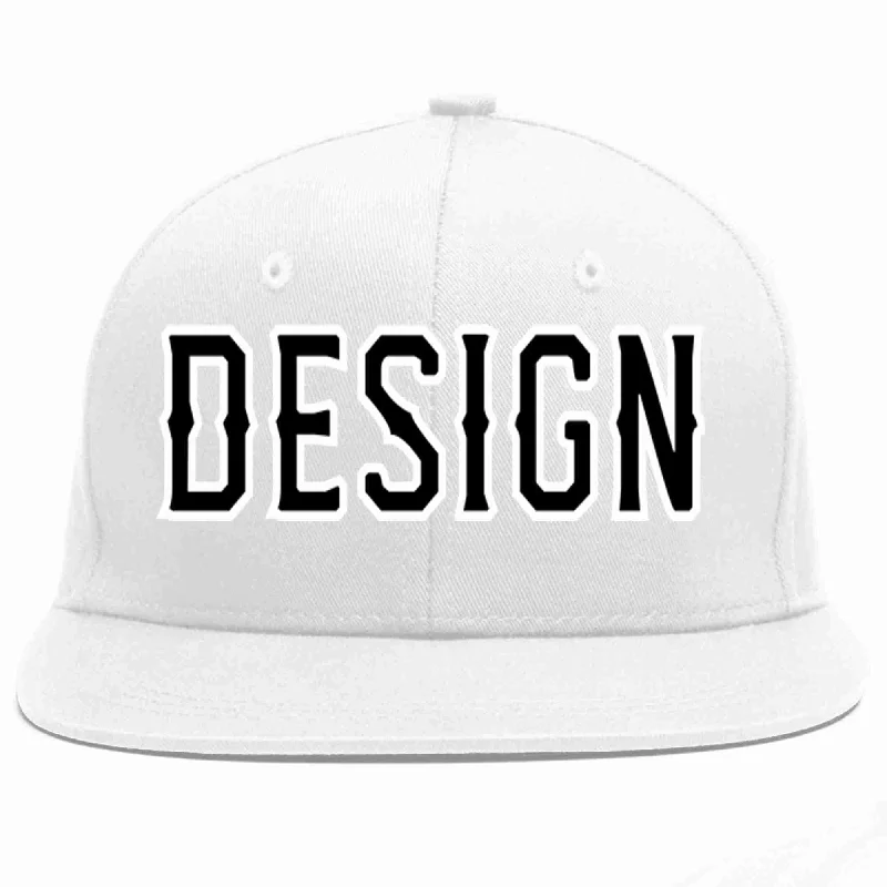 Baseball Cap With Printed Logos-Custom White Black-White Flat Eaves Sport Baseball Cap Design for Men/Women/Youth