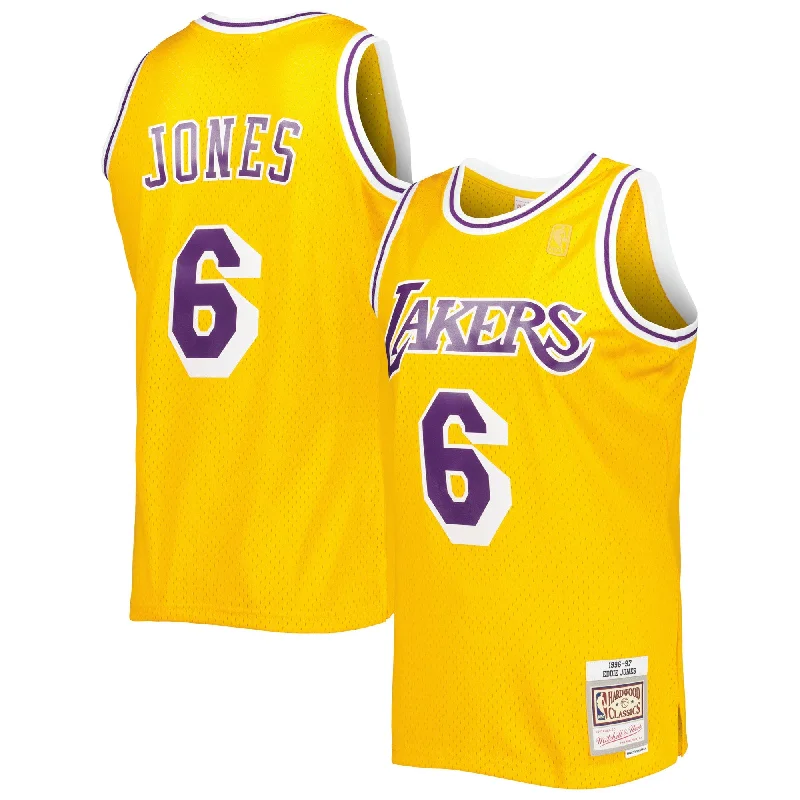 Basketball Jersey For School and College Events-Eddie Jones Los Angeles Lakers 1996/97 Hardwood Classics Swingman Basketball Jersey - Gold